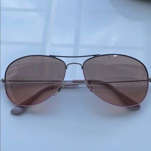 Ray-Ban Silver and Pink Frame Aviators w Rose Lens